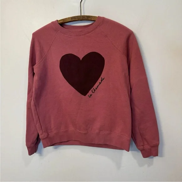 Sezane La Chamade Heart Sweatshirt in Rosewood XS - Picture 3 of 6